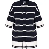 Dreimaster Strickjacke Frauen Marineblau, weiße Streifen
