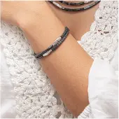 Zeeme Stainless Steel Armband Edelstahl 2-reihig mit Hämatit-Steinen 17,5+3cm lang