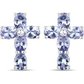 Vira Jewels Ohrringe Silber 925 rhodiniert Kreuz-Motiv mit echten Tansanit-Steinen