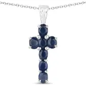 Vira Jewels Anhänger mit Kette 925-Sterling Silber rhodiniert Glänzend Saphir Blau
