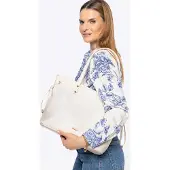 WITTCHEN Damen-Einkaufstasche aus Öko-Leder mit Kordelzug, Creme