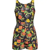 Queen Kerosin Damen Jumpsuit Hibiskus Black mehrfarbig