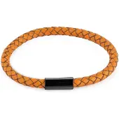Zeeme Stainless Steel Armband Edelstahl Leder orange 21 cm