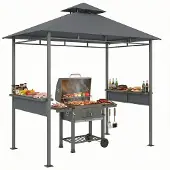 Outsunny Grillpavillon 2,4 x 1,4 m, Windfest Grillüberdachung mit Doppeldach