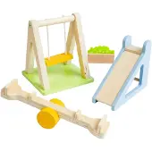 Bigjigs Holz Puppenhaus Gartenset -Outdoor Spielzeug für Kinder
