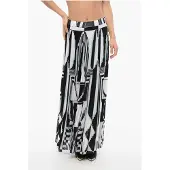 Balmain Plissierter Longuette-Rock mit geometrischem Print in Schwarz & Weiß