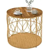 Outsunny Beistelltisch Ø50 cm wetterfest Gartentisch mit Rattanoptik Teak