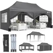 Sekey Faltpavillon 3x6 Wasserdicht mit 6 Seitenwänden, UV50+ Gartenpavillon Partyzelt, Grau