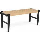Feeling4Home Bank Lebona aus Eichenholz und Papiergarn - 110 cm, Schwarz/Beige