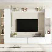 XTEILC 4-St Wohnwand Vitrinen Türanschlag wechselbar,Kompaktwohnwand mit viel Stauraum,TV-Schrank, Vitrine