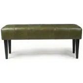 Feeling4Home Bank Benea aus Leder und Mangoholz - 120 cm, Olive-Grün