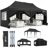 Sekey Faltpavillon 3x6 Wasserdicht mit 6 Seitenwänden, UV50+ Gartenpavillon Partyzelt, Schwarz