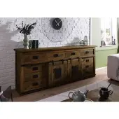 MASSIVMOEBEL24.DE Sideboard Mango 220x45x90 braun lackiert RAILWAY #492