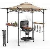 Sekey Grillpavillon 250x150 cm faltbar Garten Pavillon Wasserabweisend UV50+, Taupe