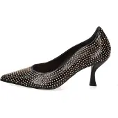Marc Ellis Damenschuhe mit Absatz aus echtem schwarzen Leder, verziert mit goldenen Nieten