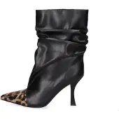 Marc Ellis Damen Stiefelette schwarzes Leder geraffter Effekt dünner Absatz Black B 36