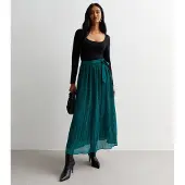 Gini London Grüner plissierter Midirock mit Gürtel