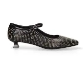 Marc Ellis Damenschuhe mit flachem Absatz aus echtem Leder, schwarz, mit goldenen Nieten