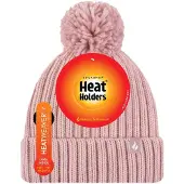 Heat Holder Damen Rippstrick Mütze mit Umschlag und Thermoisolierung mit Pompon