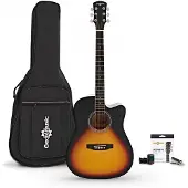 Gear4Music Dreadnought-Cutaway-Elektroakustikgitarre mit Zubehörset von Sunburst