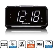 Lenco CR-28BK - Radiowecker mit manueller Dimmfunktion, Nachtlicht und hellem LED-Display - Schwarz