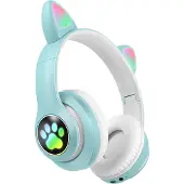 Avizar , Bluetooth Kinderkopfhörer mit leuchtenden RGB Katzenohren, Minzgrün