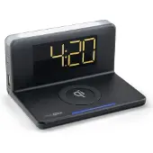 Caliber Digitaler Wecker mit drahtloser Ladegerät - Dual Wecker - großes weißes Display - Schwarz (HCG018QI -B)