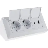 Chilitec 2-fach Steckdosenblock USB-A+C weiß 250V/ 16A USB 3,1A PD mit Klappen