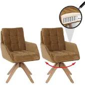 Mendler 2er-Set Esszimmerstuhl MCW-Q36, Küchenstuhl Stuhl, drehbar Stoff Chenille (680g/m²) Holz MVG senfgelb