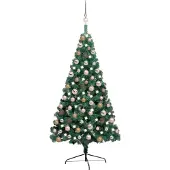 Syfax Künstlicher Halb-Weihnachtsbaum Beleuchtung Kugeln Grün 120 cm