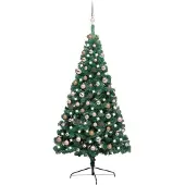 Prolenta Maison Exclusive - Künstlicher Halb-Weihnachtsbaum Beleuchtung Kugeln Grün 180 cm
