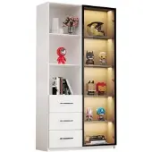 OKWISH LED Vitrine mit Schubladen Glasfächern Wohnzimmer 80x40x160cm Weiß