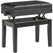 OKWISH Klavierbank Holz Schwarz 63x35x46-56 cm, höhenverstellbar mit Stauraum und Kunstleder-Sitz