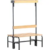 Sypro Umkleidebank, Stahlrohr/Holz, doppelt, mit Garderobenteil, 1015 mm breit, anthrazit