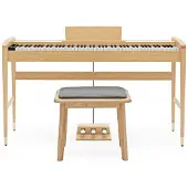 Gear4Music Keynote Contemporary Digitalpiano mit Bluetooth-Hockerpaket helle Eiche