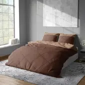 Lorena Uni Mako-Satin Bettwäsche Classic Hut 135x200 cm + 80x80 cm | kaffee - braun