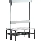 Sypro Doppelseitige Garderobenbank, Hakenleiste, mit Schuhrost, Stahl/Alu, TxH 725x1650 mm, Länge 1015 mm, RAL 7016