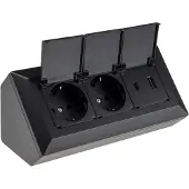 Chilitec 2-fach Steckdosenblock USB-A+C schwarz 250V/ 16A USB 3,1A PD mit Klappen