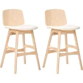 Beliani Barstuhl 2er Set Hellbraun u. Hellbeige Gummibaumholz mit Polstersitz Fußstütze ohne Armlehnen Retro Stil Holzstuhl Stuhl für Esszimmer Küche