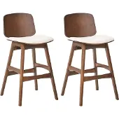 Beliani Barstuhl 2er Set Braun u. Hellbeige Gummibaumholz mit Polstersitz Fußstütze ohne Armlehnen Retro Design Holzstuhl Stuhl für Esszimmer Küche