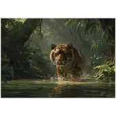 WALLARENA Fototapete Tiger in Grün | Gr.: 300 x 210 cm