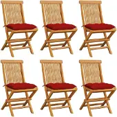 Prolenta Maison Exclusive - Klappstühle mit roten Kissen, 6 Stück, Massivholz Teakholz