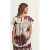 Bugatti Kurzarmbluse , Damen, Gr. 40, bunt (970, bordeaux), Sweatware, 100% Viskose, bedruckt, normal, Rundhals, Blusen Kurzarmbluse, mit grafischem Print aus Viskose
