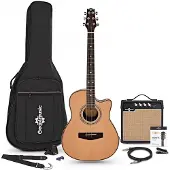Gear4Music Roundback-Elektroakustikgitarre mit 15-Watt-Verstärker Paket Natural