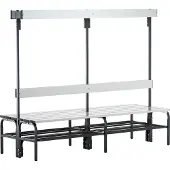 Sypro Doppelseitige Garderobenbank, Hakenleiste, mit Schuhrost, Stahl/Alu, TxH 725x1650 mm, Länge 2000 mm, RAL 7016
