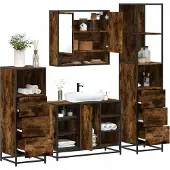 vidaXL 4-tlg. Badmöbel-Set Räuchereiche Holzwerkstoff