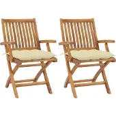 vidaXL Gartenstühle 2 Stk. mit Cremeweißen Kissen Massivholz Teak