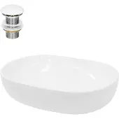 LuxeBath Waschbecken Aufsatzwaschbecken Oval, 60x42x14,5 cm, Weiß, aus Keramik, inkl. Ablaufgarnitur ohne Überlauf