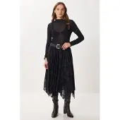 Happiness İstanbul Hochtaillierter floraler Midikleid A-Linie Rock