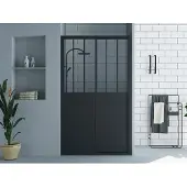 Vente-unique Duschschiebetür schwarz matt Werkstattstil - 120 x 195 cm - ANAKAO